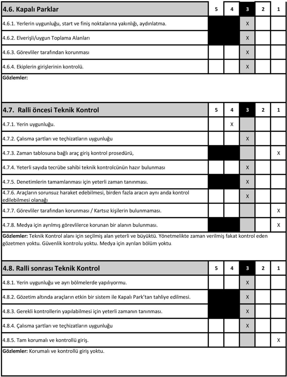 7.5. Denetimlerin tamamlanması için yeterli zaman tanınması. 4.7.6. Araçların sorunsuz haraket edebilmesi, birden fazla aracın aynı anda kontrol edilebilmesi olanağı 4.7.7. Görevliler tarafından korunması / Kartsız kişilerin bulunmaması.