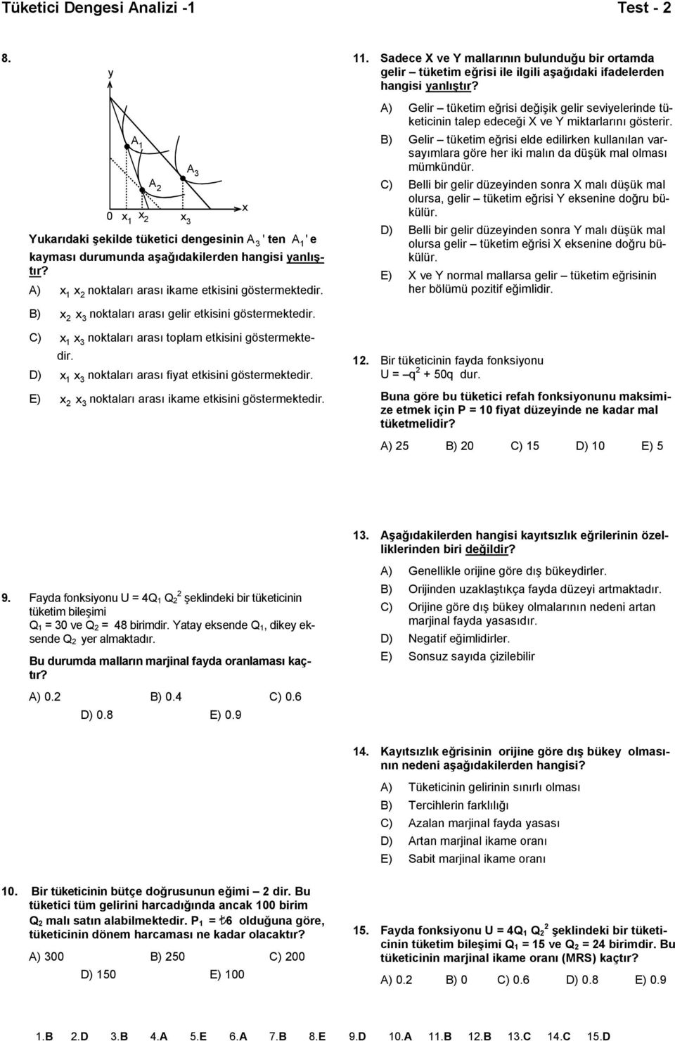 D) x1 x3 noktaları arası fiyat etkisini göstermektedir. E) x2 x3 noktaları arası ikame etkisini göstermektedir. A 3 x 11.