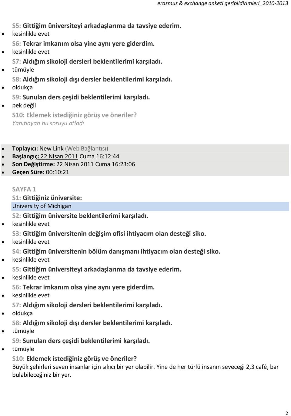 Gittiğim üniversitenin değişim ofisi ihtiyacım olan desteği siko. S4: Gittiğim üniversitenin bölüm danışmanı ihtiyacım olan desteği siko.