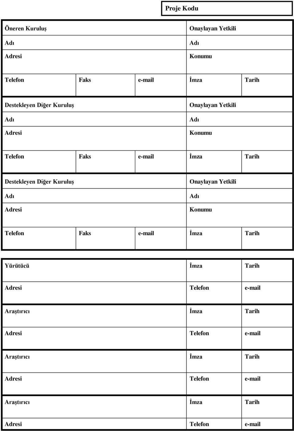 Faks e-mail İmza Tarih Yürütücü İmza Tarih Adresi Telefon e-mail Araştırıcı İmza Tarih Adresi