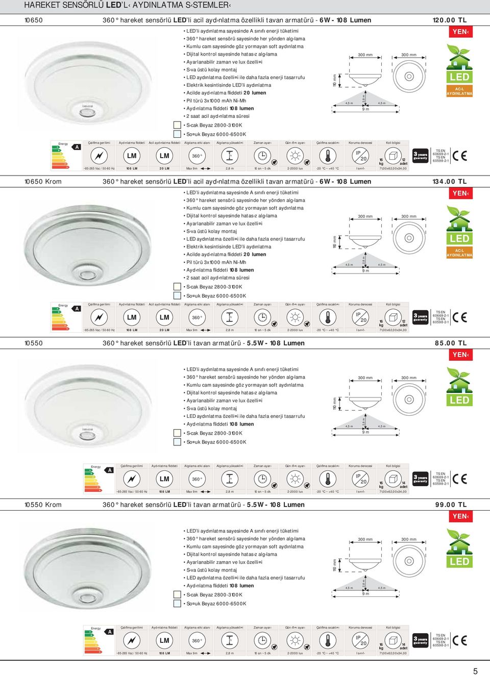 yarlanabilir zaman ve lux özelli i L aydınlatma özelli i ile daa fazla enerji tasarrufu lektrik kesintisinde L li aydınlatma cilde ayd nlatma fliddeti lumen Pil türü 3x00 m NiM yd nlatma fliddeti