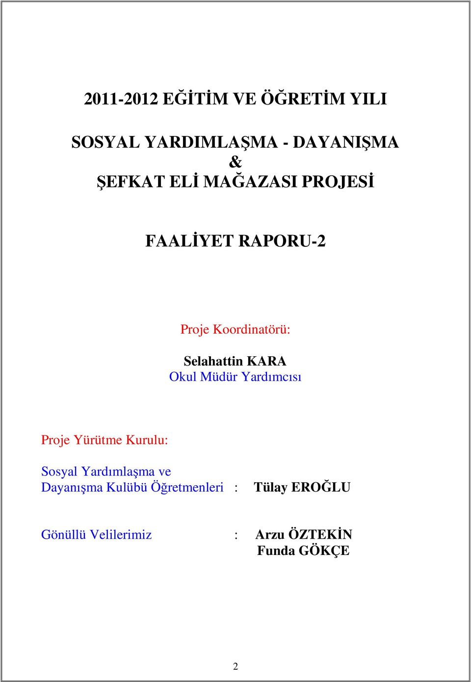 Müdür Yardımcısı Proje Yürütme Kurulu: Sosyal Yardımlaşma ve Dayanışma