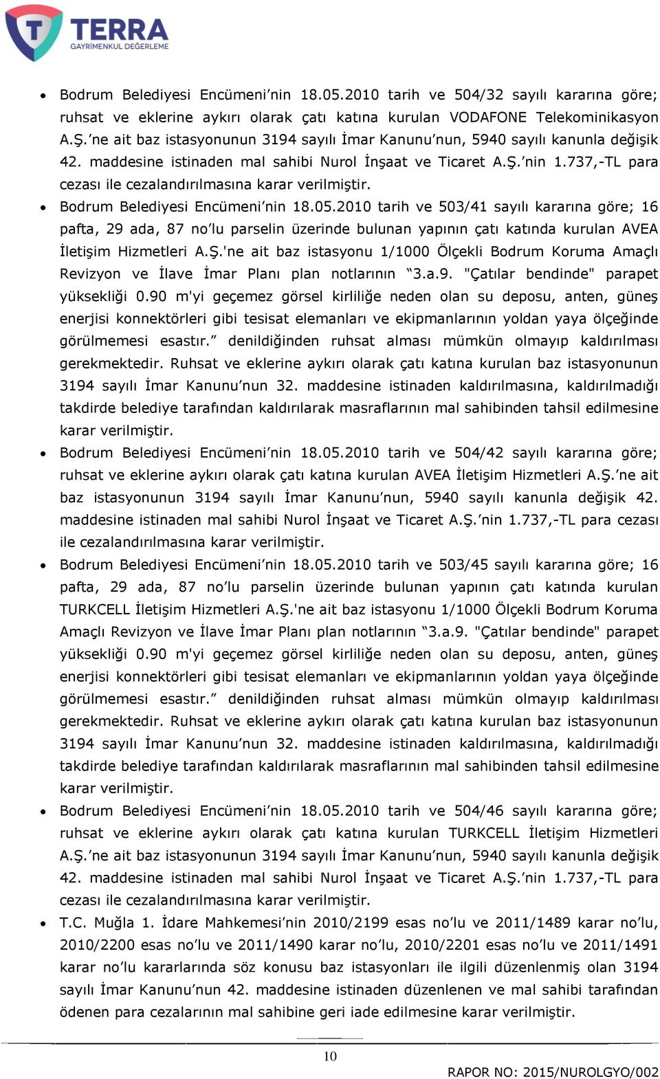 737,-TL para cezası ile cezalandırılmasına karar verilmiģtir. Bodrum Belediyesi Encümeni nin 18.05.