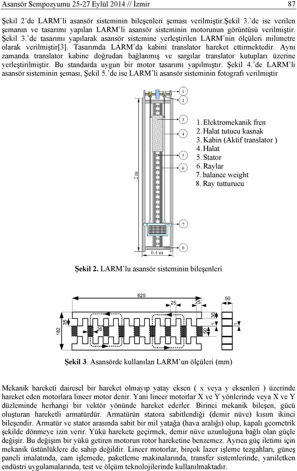 de tasarımı yapılarak asansör sistemine yerleştirilen LARM nin ölçüleri milimetre olarak verilmiştir[3]. Tasarımda LARM da kabini translator hareket ettirmektedir.