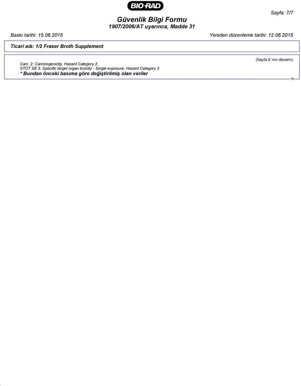 Specific target organ toxicity - Single exposure,