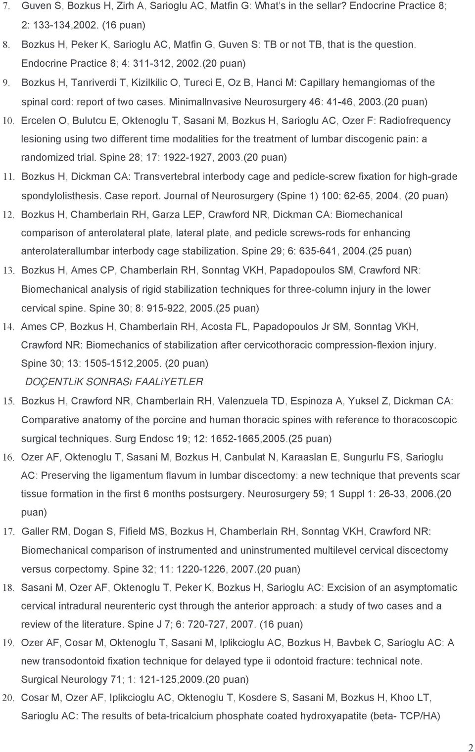 Bozkus H, Tanriverdi T, Kizilkilic O, Tureci E, Oz B, Hanci M: Capillary hemangiomas of the spinal cord: report of two cases. Minimallnvasive Neurosurgery 46: 41-46, 2003.(20 10.