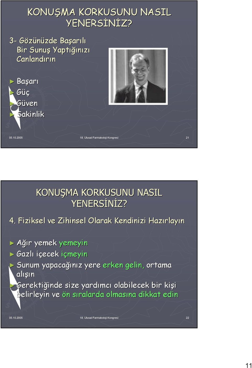 Fiziksel ve Zihinsel Olarak Kendinizi Hazırlayın Ağır yemek yemeyin Gazlı içecek içmeyin Sunum yapacağınız yere erken