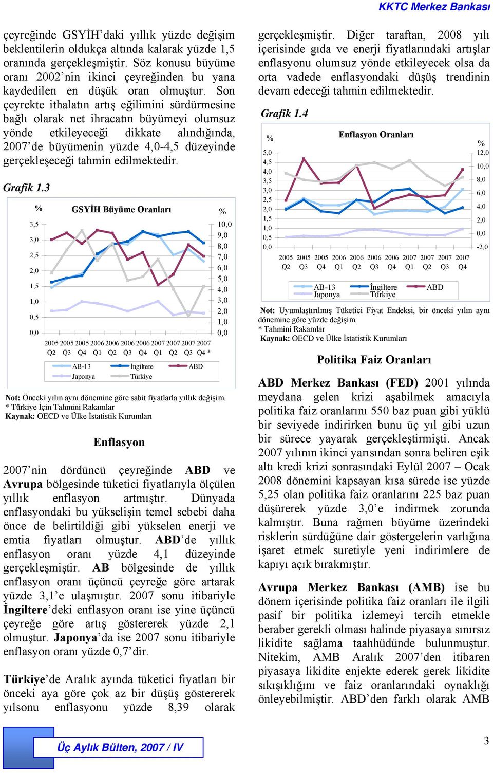 Son çeyrekte ithalatın artış eğilimini sürdürmesine bağlı olarak net ihracatın büyümeyi olumsuz yönde etkileyeceği dikkate alındığında, 2007 de büyümenin yüzde 4,0-4,5 düzeyinde gerçekleşeceği tahmin