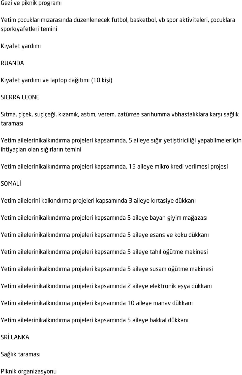 yetiştiriciliği yapabilmeleriiçin ihtiyaçları olan sığırların temini Yetim ailelerinikalkındırma projeleri kapsamında, 15 aileye mikro kredi verilmesi projesi SOMALİ Yetim ailelerini kalkındırma