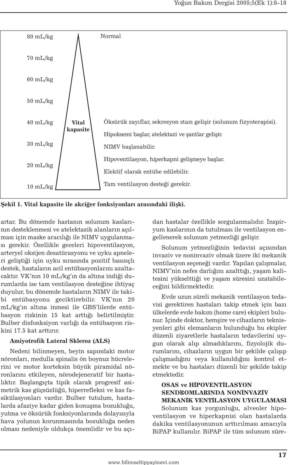 Vital kapasite ile akciğer fonksiyonları arasındaki ilişki. artar.