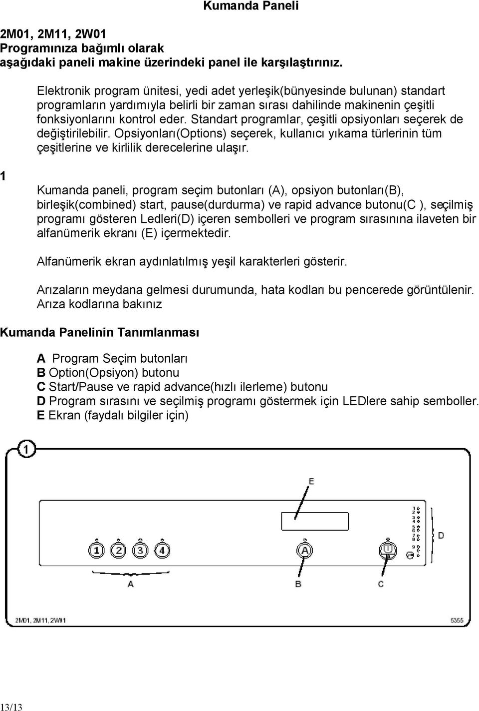 Standart programlar, çeş itli opsiyonlarıseçerek de değiş tirilebilir. Opsiyonları(Options) seçerek, kullanıcıyıkama tü rlerinin tü m çeş itlerine ve kirlilik derecelerine ulaşır.