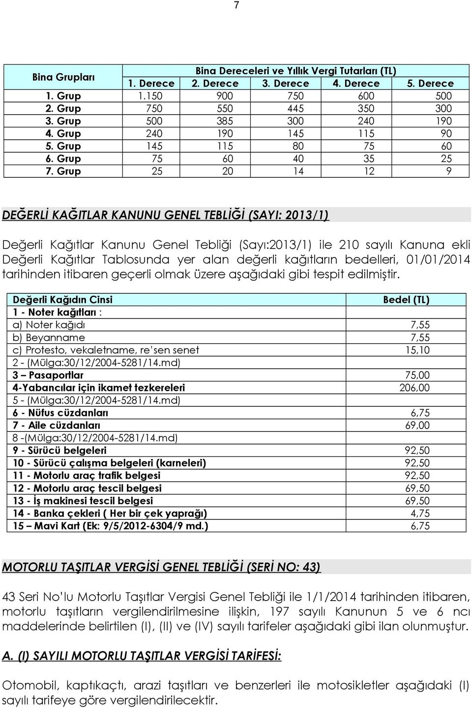 Grup 25 20 14 12 9 DEĞERLİ KAĞITLAR KANUNU GENEL TEBLİĞİ (SAYI: 2013/1) Değerli Kağıtlar Kanunu Genel Tebliği (Sayı:2013/1) ile 210 sayılı Kanuna ekli Değerli Kağıtlar Tablosunda yer alan değerli