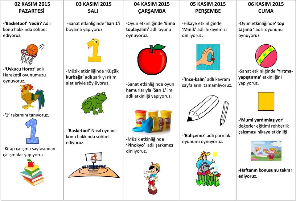 Horoz adlı Hareketli oyunumuzu Küçük kurbağa adlı şarkıyı ritim aletleriyle söylüyoruz.