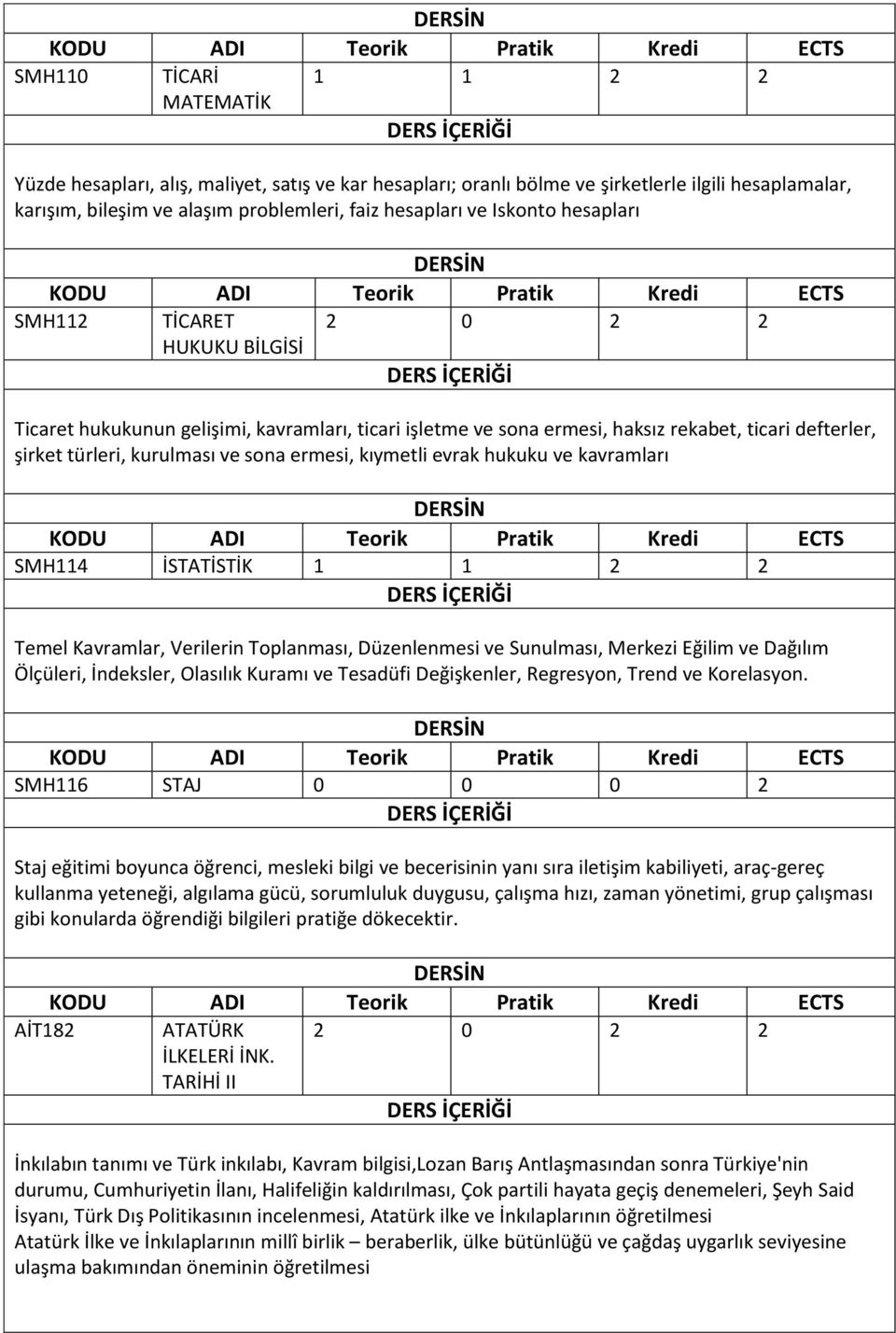 ermesi, kıymetli evrak hukuku ve kavramları SMH114 İSTATİSTİK 1 1 2 2 Temel Kavramlar, Verilerin Toplanması, Düzenlenmesi ve Sunulması, Merkezi Eğilim ve Dağılım Ölçüleri, İndeksler, Olasılık Kuramı