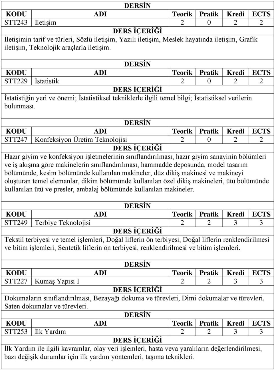 STT247 Konfeksiyon Üretim Teknolojisi 2 0 2 2 Hazır giyim ve konfeksiyon işletmelerinin sınıflandırılması, hazır giyim sanayinin bölümleri ve iş akışına göre makinelerin sınıflandırılması, hammadde