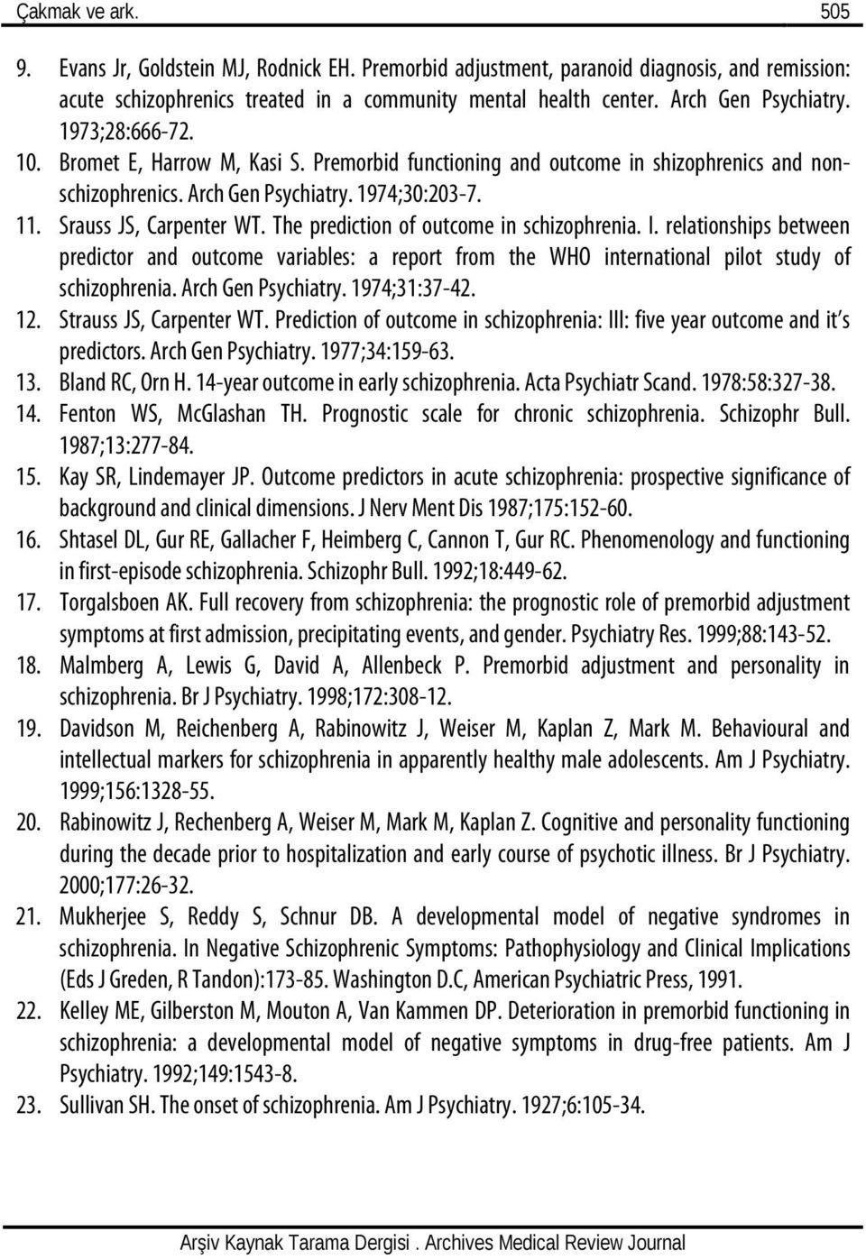 Srauss JS, Carpenter WT. The prediction of outcome in schizophrenia. I. relationships between predictor and outcome variables: a report from the WHO international pilot study of schizophrenia.