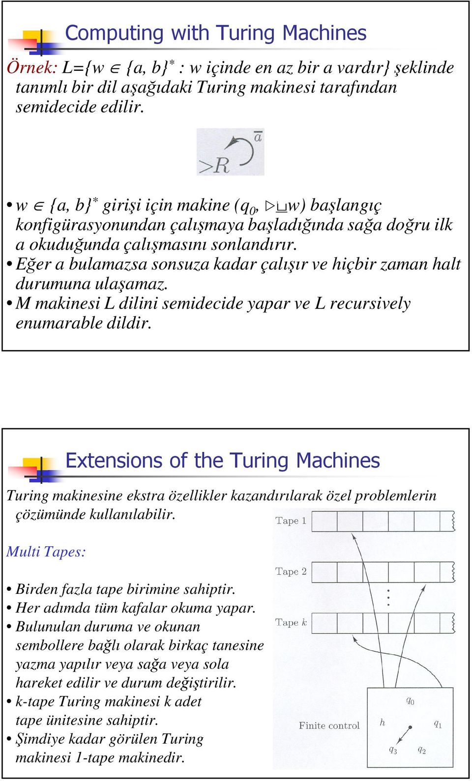 Eer a bulamazsa sonsuza kadar çalıır ve hiçbir zaman halt durumuna ulaamaz. M makinesi L dilini semidecide yapar ve L recursively enumarable dildir.