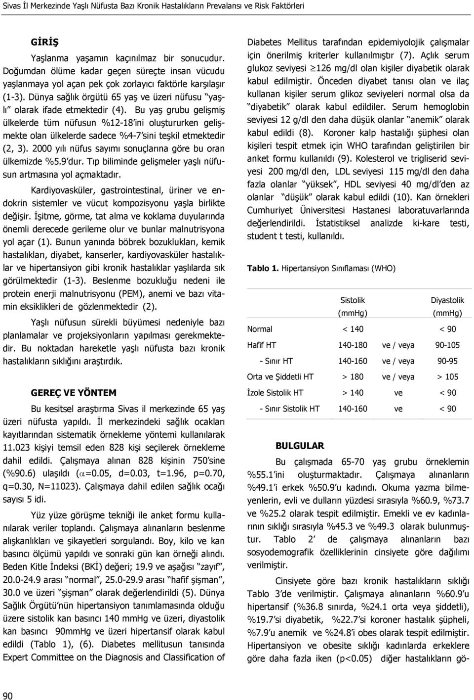 Bu yaş grubu gelişmiş ülkelerde tüm nüfusun %12-18 ini oluştururken gelişmekte olan ülkelerde sadece %4-7 sini teşkil etmektedir (2, 3). 2000 yılı nüfus sayımı sonuçlarına göre bu oran ülkemizde %5.