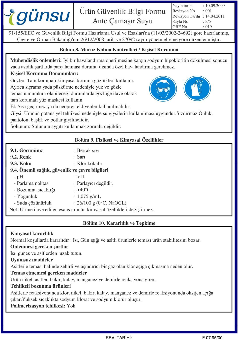 Ürün Güvenlik Bilgi Formu Ante Çamaşır Suyu - PDF Ücretsiz indirin