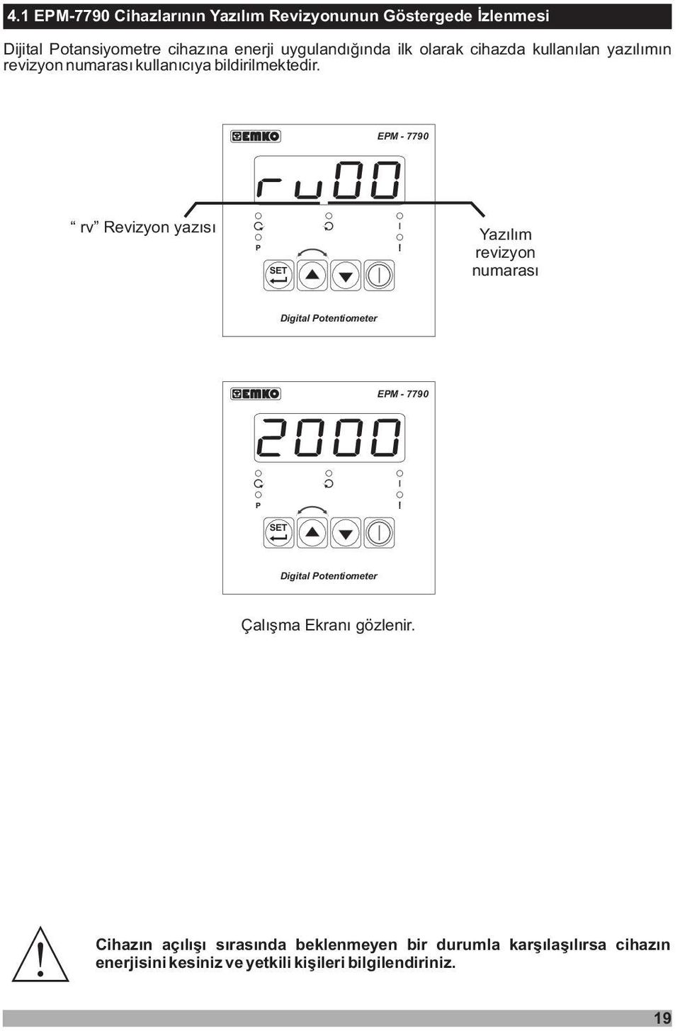 EM - 7790 rv Revizyon yazýsý Yazýlým revizyon numarasý Digital otentiometer EM - 7790 Digital otentiometer Çalýþma