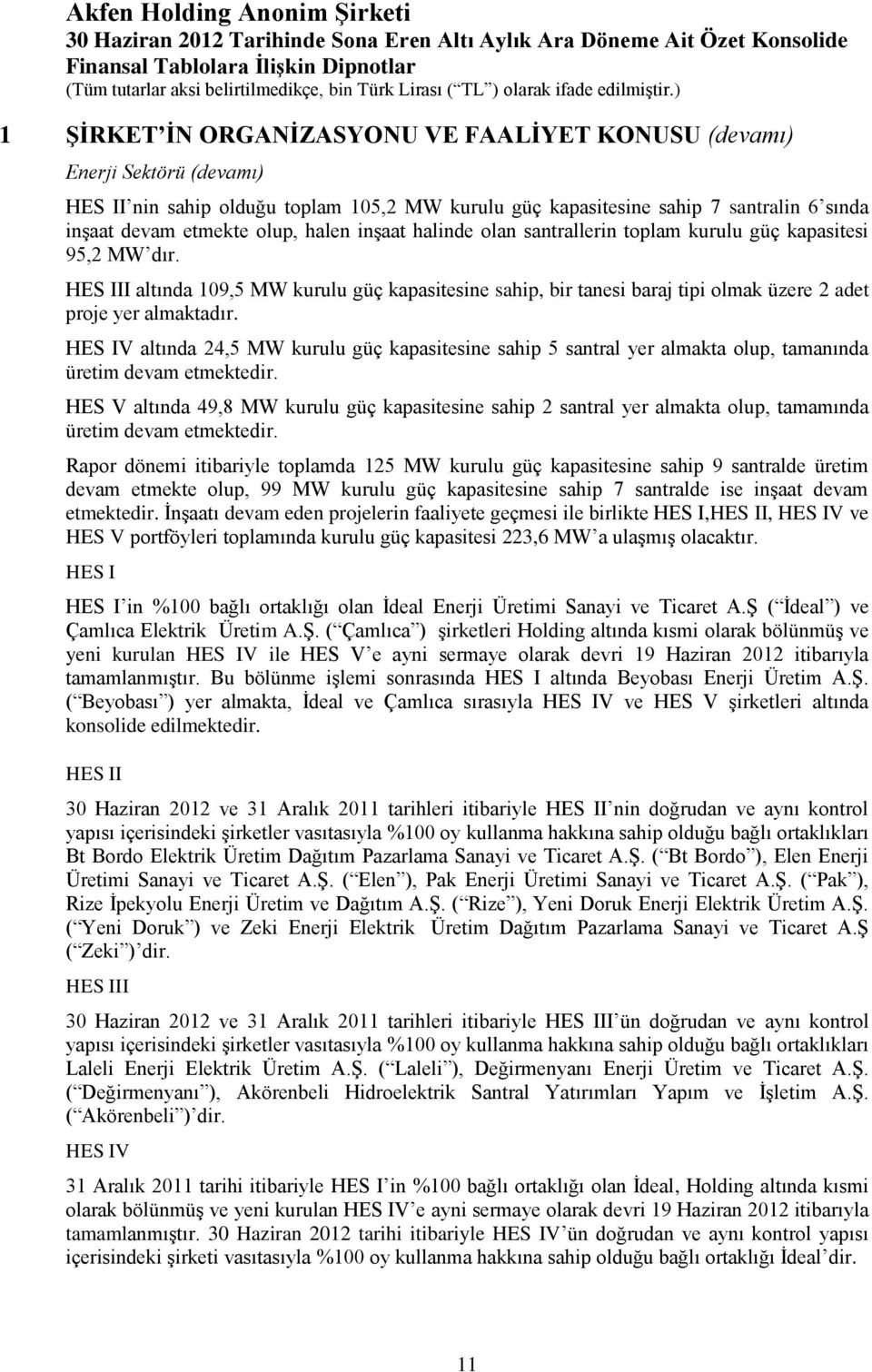 HES IV altında 24,5 MW kurulu güç kapasitesine sahip 5 santral yer almakta olup, tamanında üretim devam etmektedir.