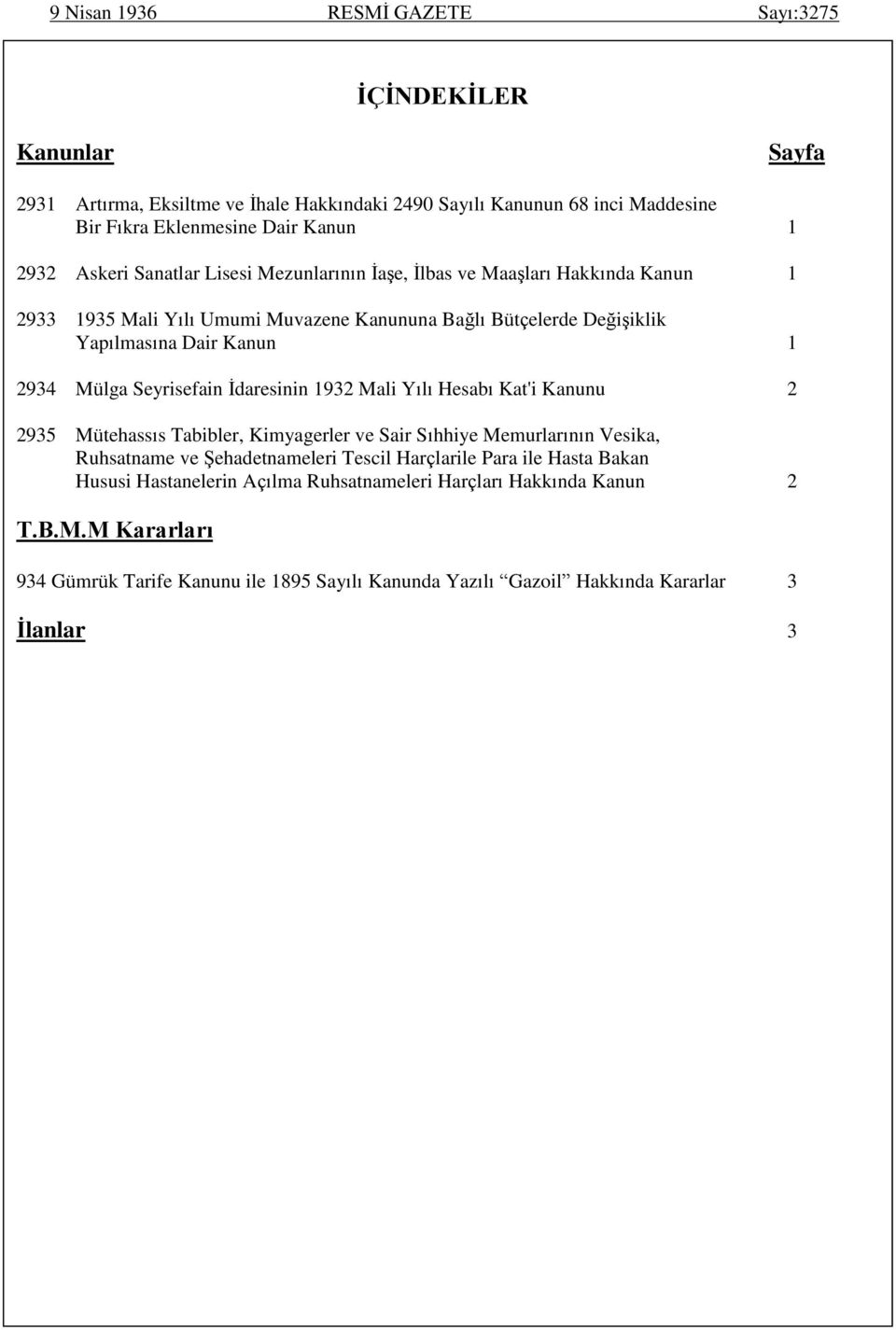 İdaresinin 1932 Mali Yılı Hesabı Kat'i Kanunu 2 2935 Mütehassıs Tabibler, Kimyagerler ve Sair Sıhhiye Memurlarının Vesika, Ruhsatname ve Şehadetnameleri Tescil Harçlarile Para ile Hasta Bakan