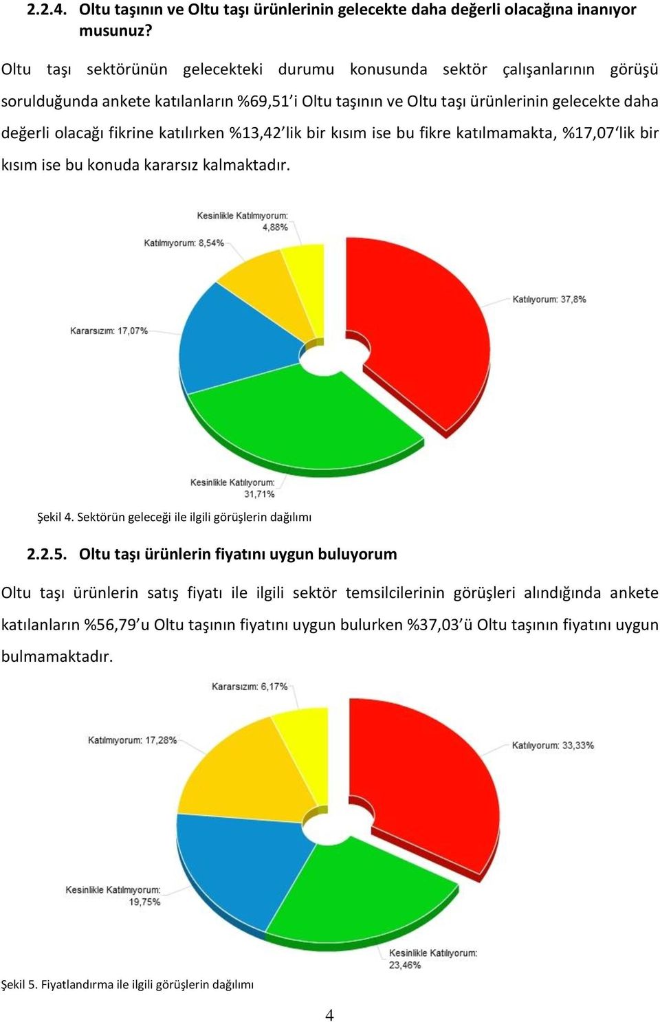 fikrine katılırken %13,42 lik bir kısım ise bu fikre katılmamakta, %17,07 lik bir kısım ise bu konuda kararsız kalmaktadır. Şekil 4. Sektörün geleceği ile ilgili görüşlerin dağılımı 2.2.5.