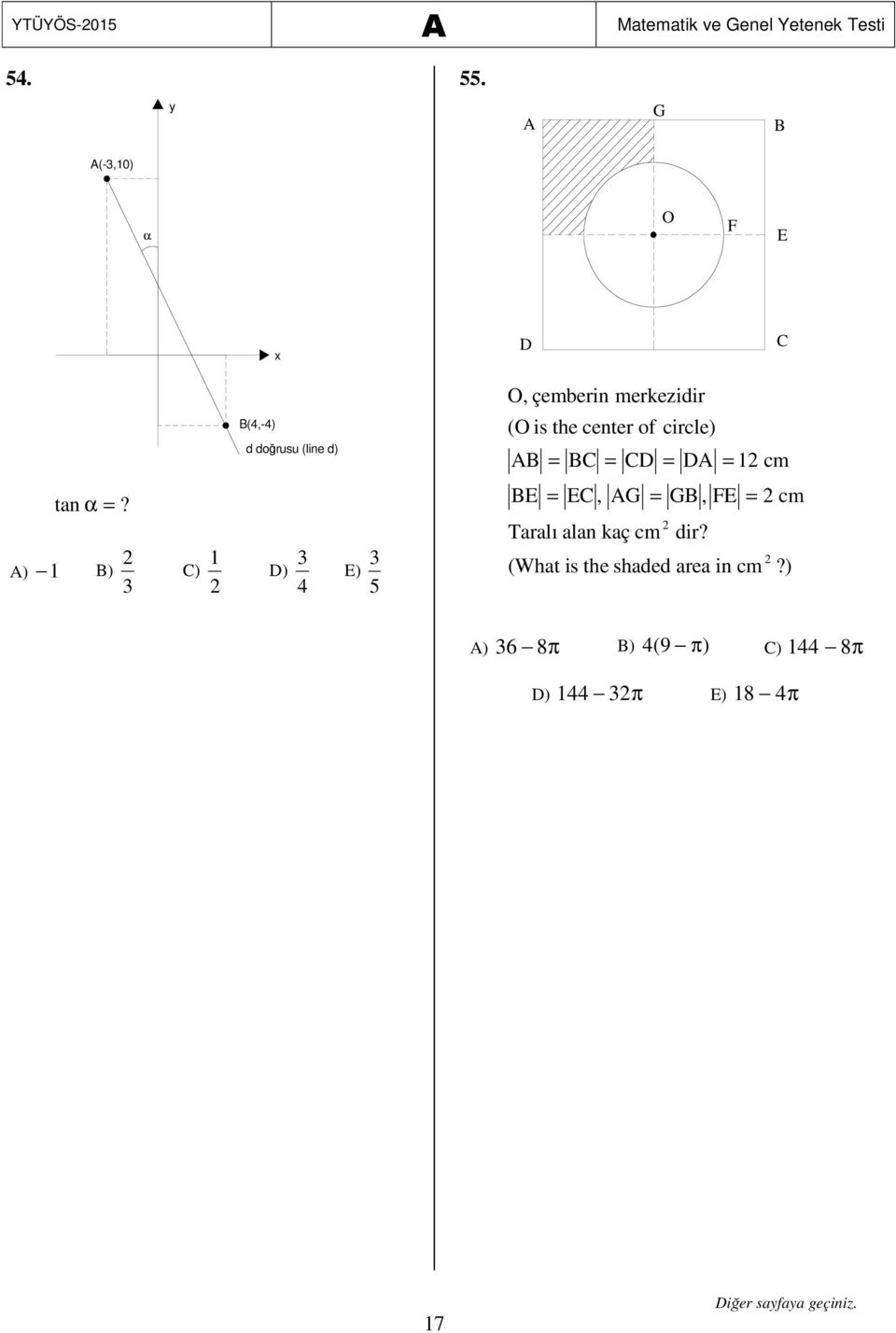 doğrusu (line d) (O is the center of circle) AB = BC = CD = DA