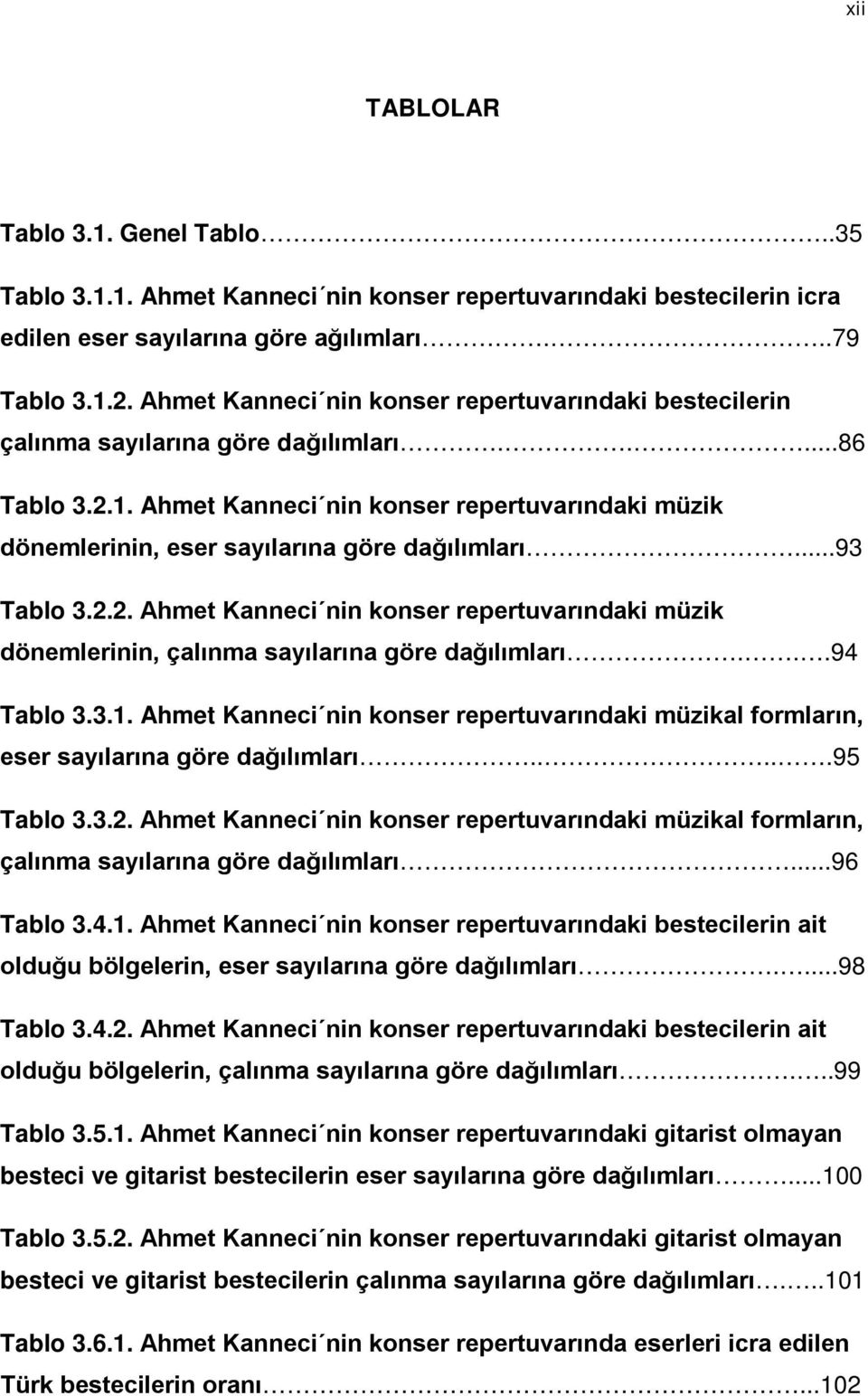 Ahmet Kanneci nin konser repertuvarındaki müzik dönemlerinin, eser sayılarına göre dağılımları...93 Tablo 3.2.