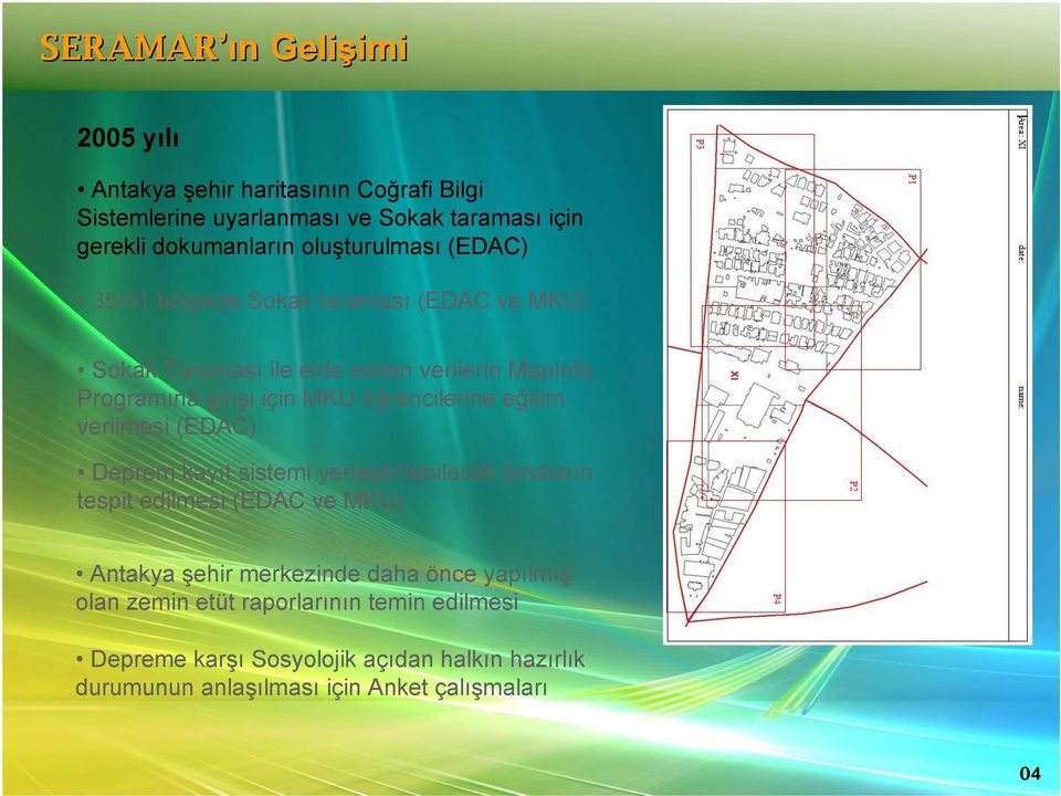 verilmesi (EDAC) Deprem kayıt sistemi yerleştirilebilecek binaların tespit edilmesi (EDAC ve MKU) Antakya şehir merkezinde daha önce