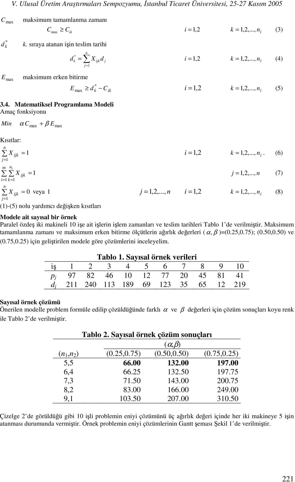 .., = (5) i k,2,..., =. (6) = =,2,..., (7) = 0 veya =,2,..., =, 2 ()-(5) olu yardımcı değişke kısıtları i k,2,.