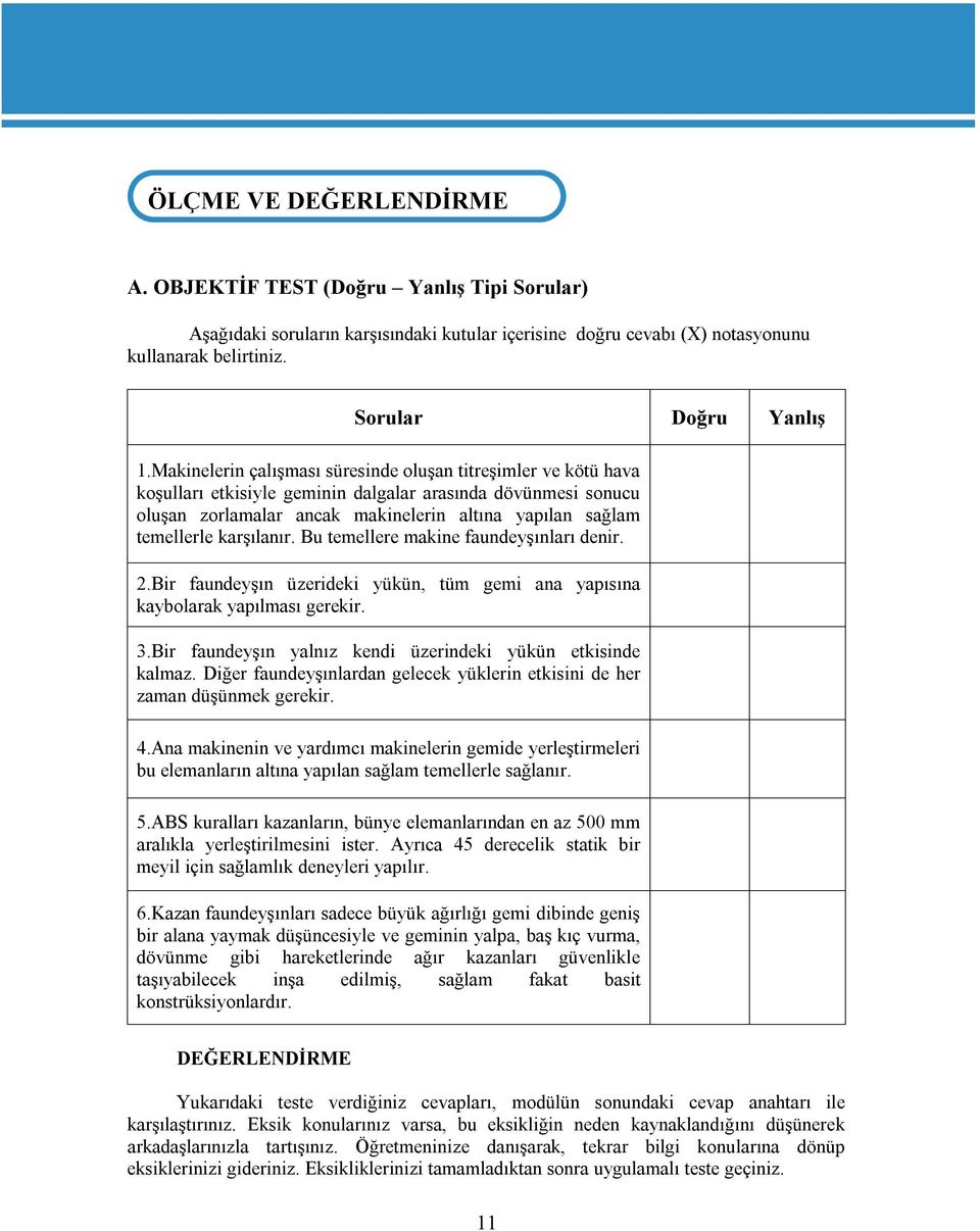 Makinelerin çalışması süresinde oluşan titreşimler ve kötü hava koşulları etkisiyle geminin dalgalar arasında dövünmesi sonucu oluşan zorlamalar ancak makinelerin altına yapılan sağlam temellerle