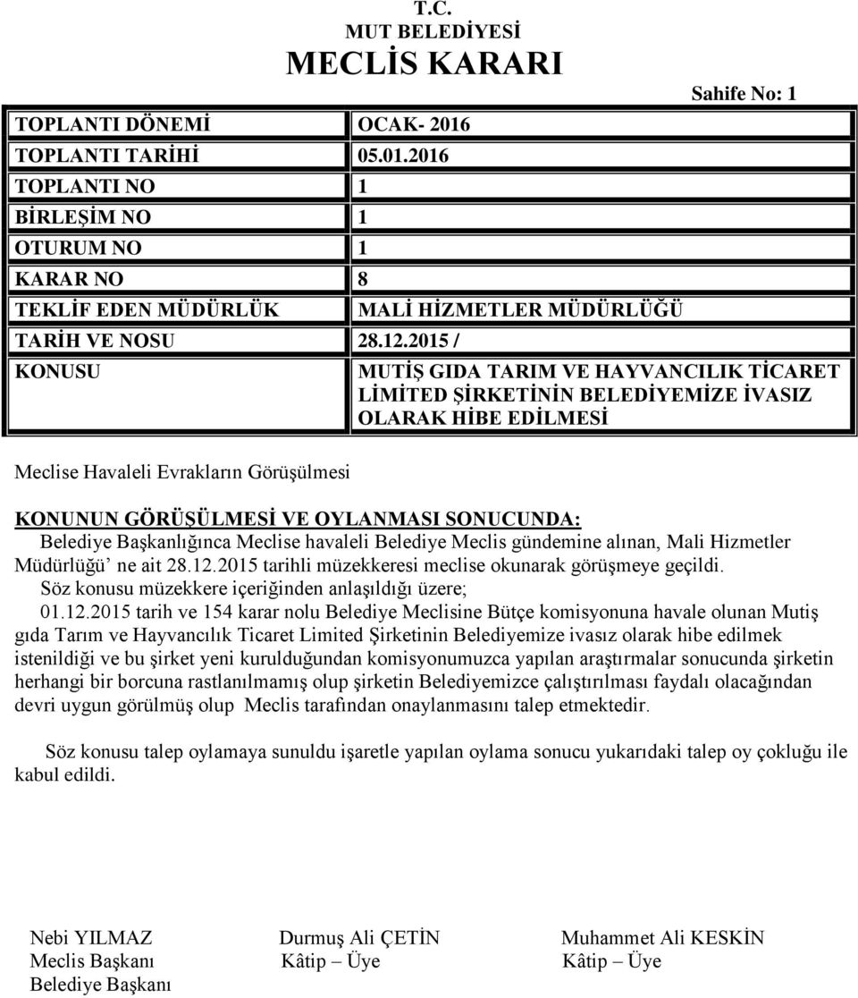 alınan, Mali Hizmetler Müdürlüğü ne ait 28.12.