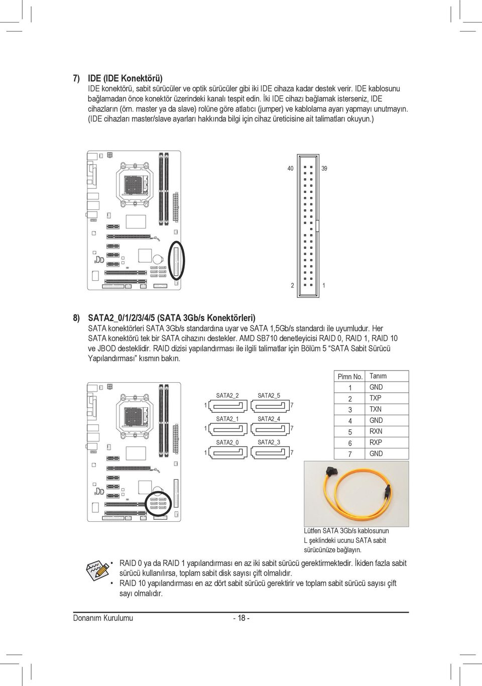 (IDE cihazları master/slave ayarları hakkında bilgi için cihaz üreticisine ait talimatları okuyun.