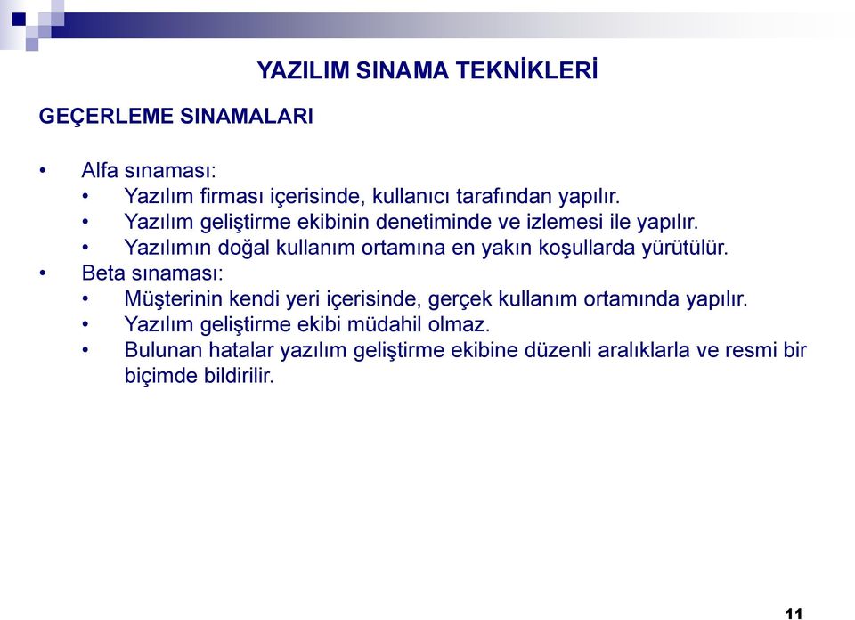 Yazılımın doğal kullanım ortamına en yakın koşullarda yürütülür.