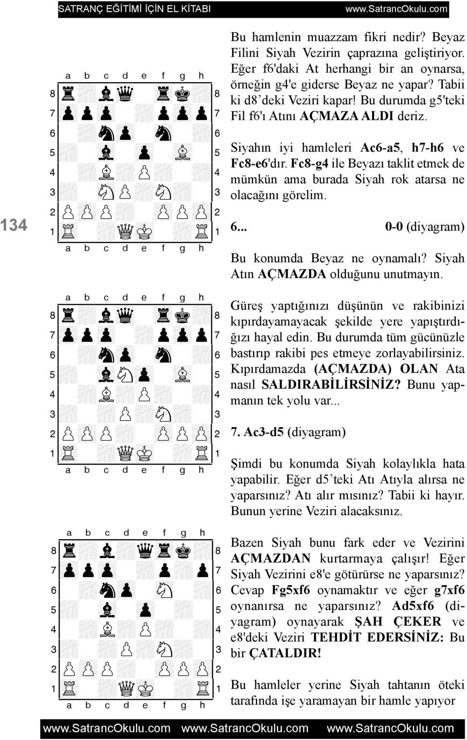Eðer f6'daki At herhangi bir an oynarsa, örneðin g4'e giderse Beyaz ne yapar? Tabii ki d8 deki Veziri kapar! Bu durumda g5'teki Fil f6'ý Atýný AÇMAZA ALDI deriz.