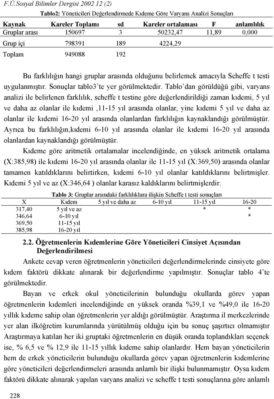 Sonuçlar tablo3 te yer görülmektedir.