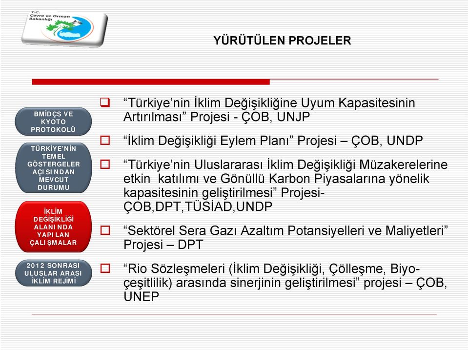 Piyasalarına yönelik kapasitesinin geliştirilmesi Projesi- ÇOB,DPT,TÜSİAD,UNDP Sektörel Sera Gazı Azaltım Potansiyelleri ve