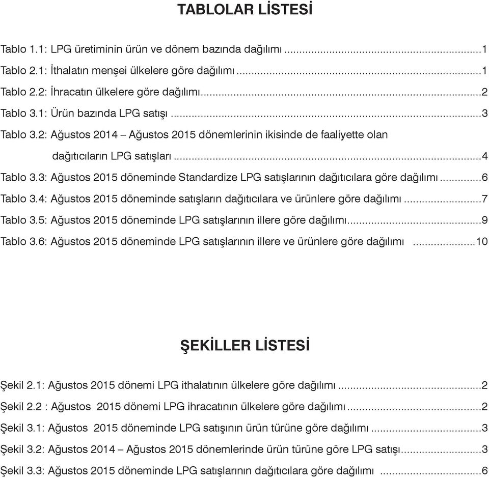 3: Ağustos 2015 döneminde Standardize LPG satışlarının dağıtıcılara göre dağılımı...6 Tablo 3.4: Ağustos 2015 döneminde satışların dağıtıcılara ve ürünlere göre dağılımı...7 Tablo 3.