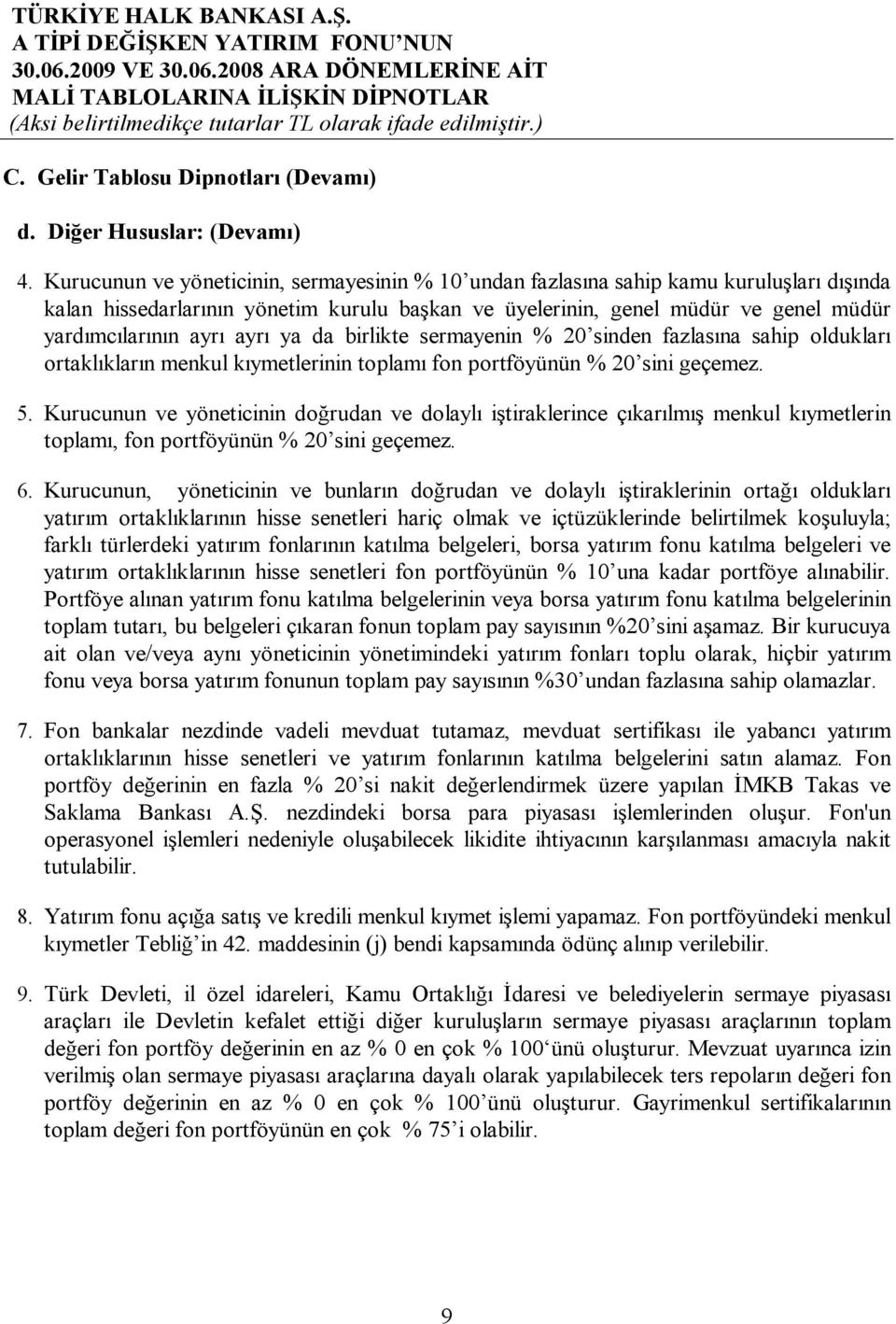 ayrı ya da birlikte sermayenin % 20 sinden fazlasına sahip oldukları ortaklıkların menkul kıymetlerinin toplamı fon portföyünün % 20 sini geçemez. 5.