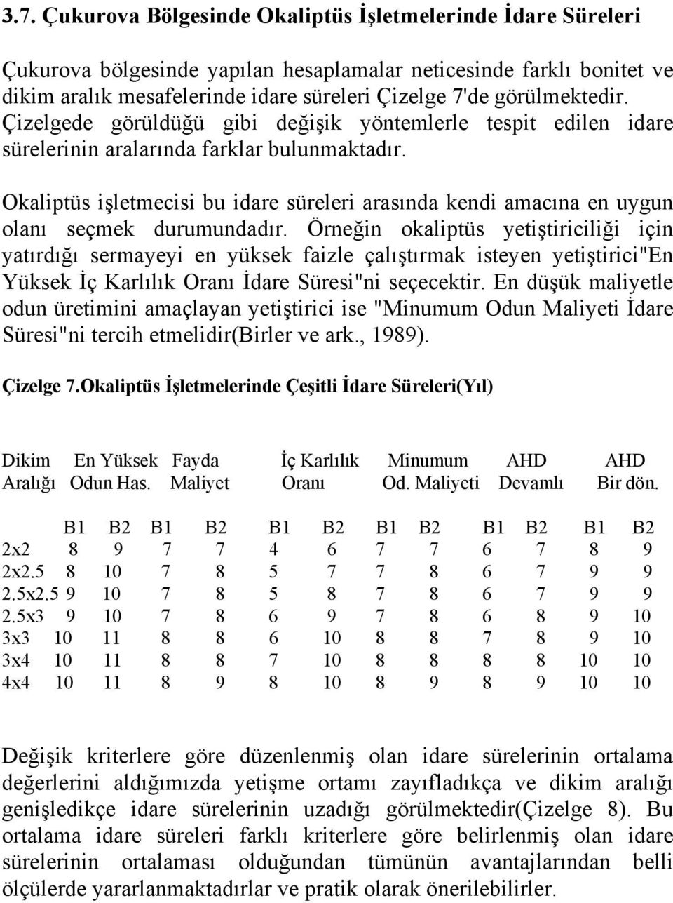 Okaliptüs işletmecisi bu idare süreleri arasında kendi amacına en uygun olanı seçmek durumundadır.