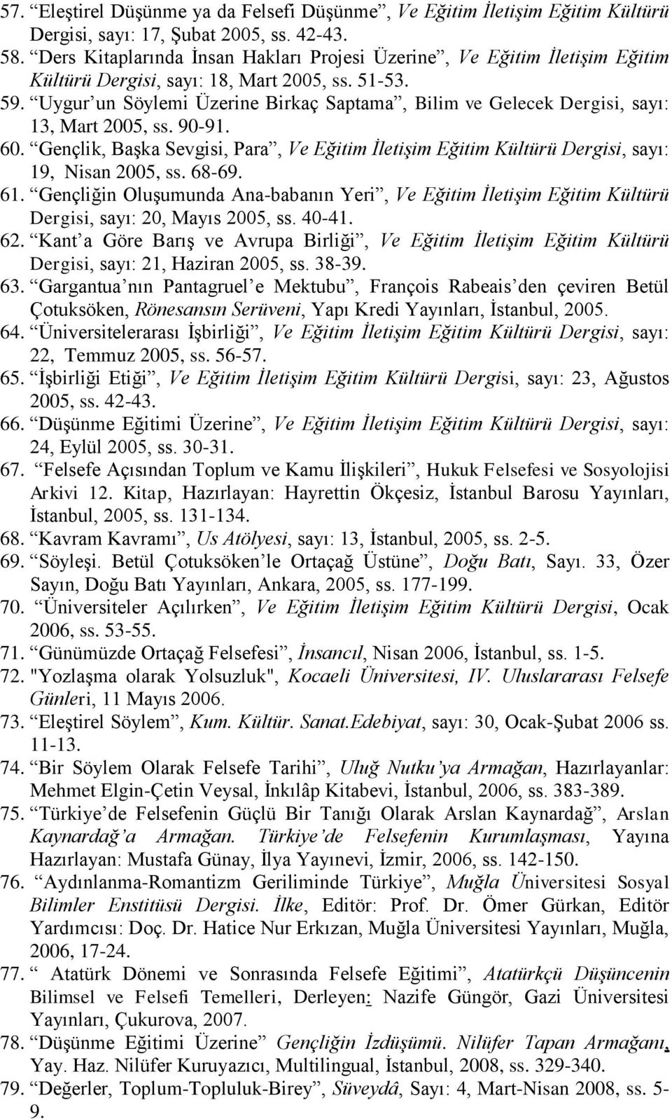 Uygur un Söylemi Üzerine Birkaç Saptama, Bilim ve Gelecek Dergisi, sayı: 13, Mart 2005, ss. 90-91. 60.