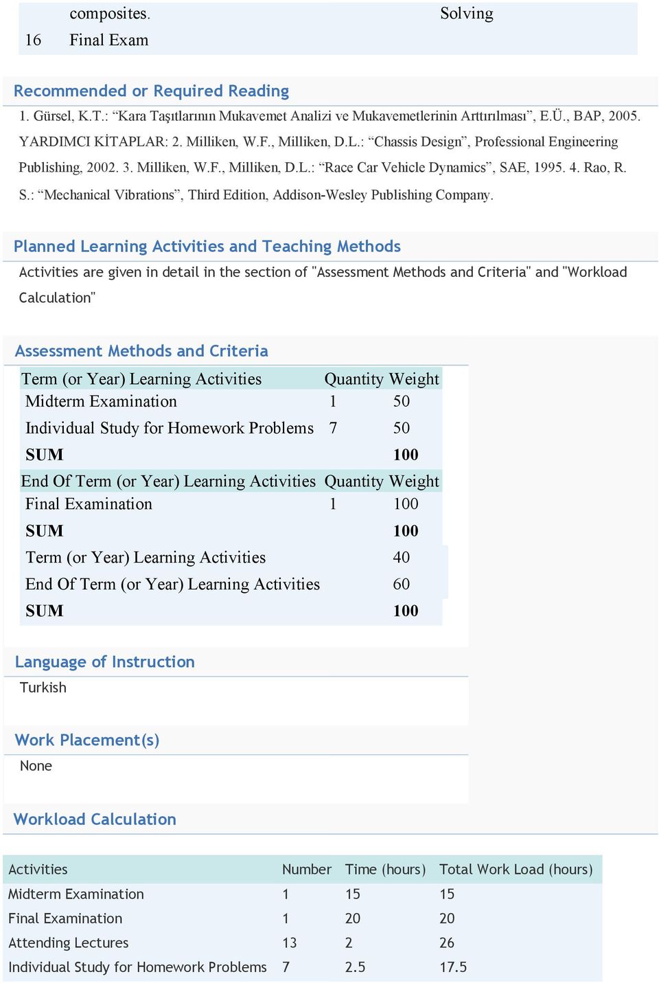 E, 1995. 4. Rao, R. S.: Mechanical Vibrations, Third Edition, Addison-Wesley Publishing Company.