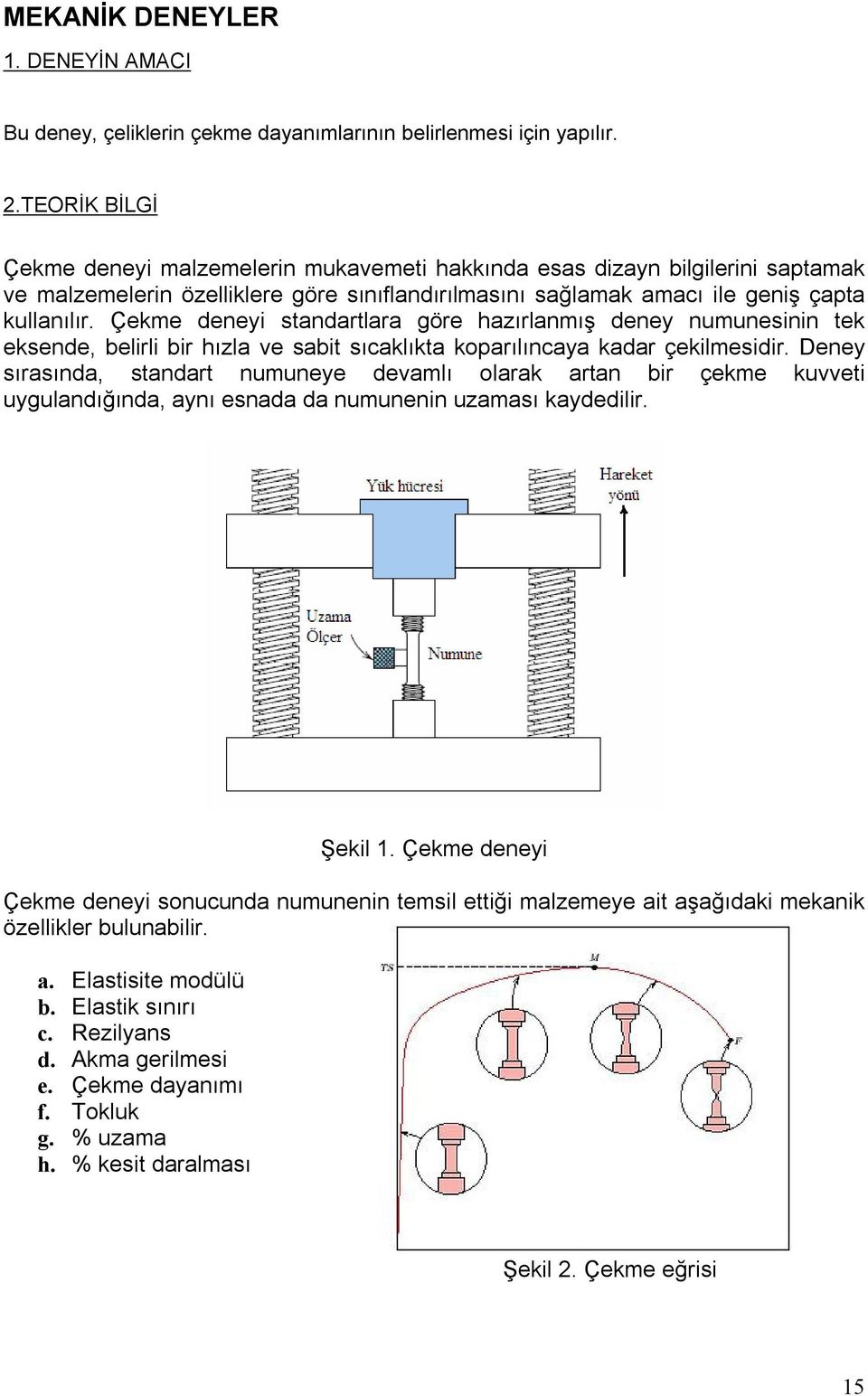 Çekme deneyi standartlara göre hazırlanmış deney numunesinin tek eksende, belirli bir hızla ve sabit sıcaklıkta koparılıncaya kadar çekilmesidir.