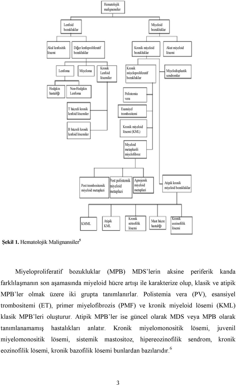 hücreli kronik lenfoidlösemiler Kronik miyeloid lösemi (KML) Miyeloid metaplazili miyelofibroz Post trombositemik miyeloid metaplazi Post polistemik miyeloid metaplazi Agnojenik miyeloid metaplazi