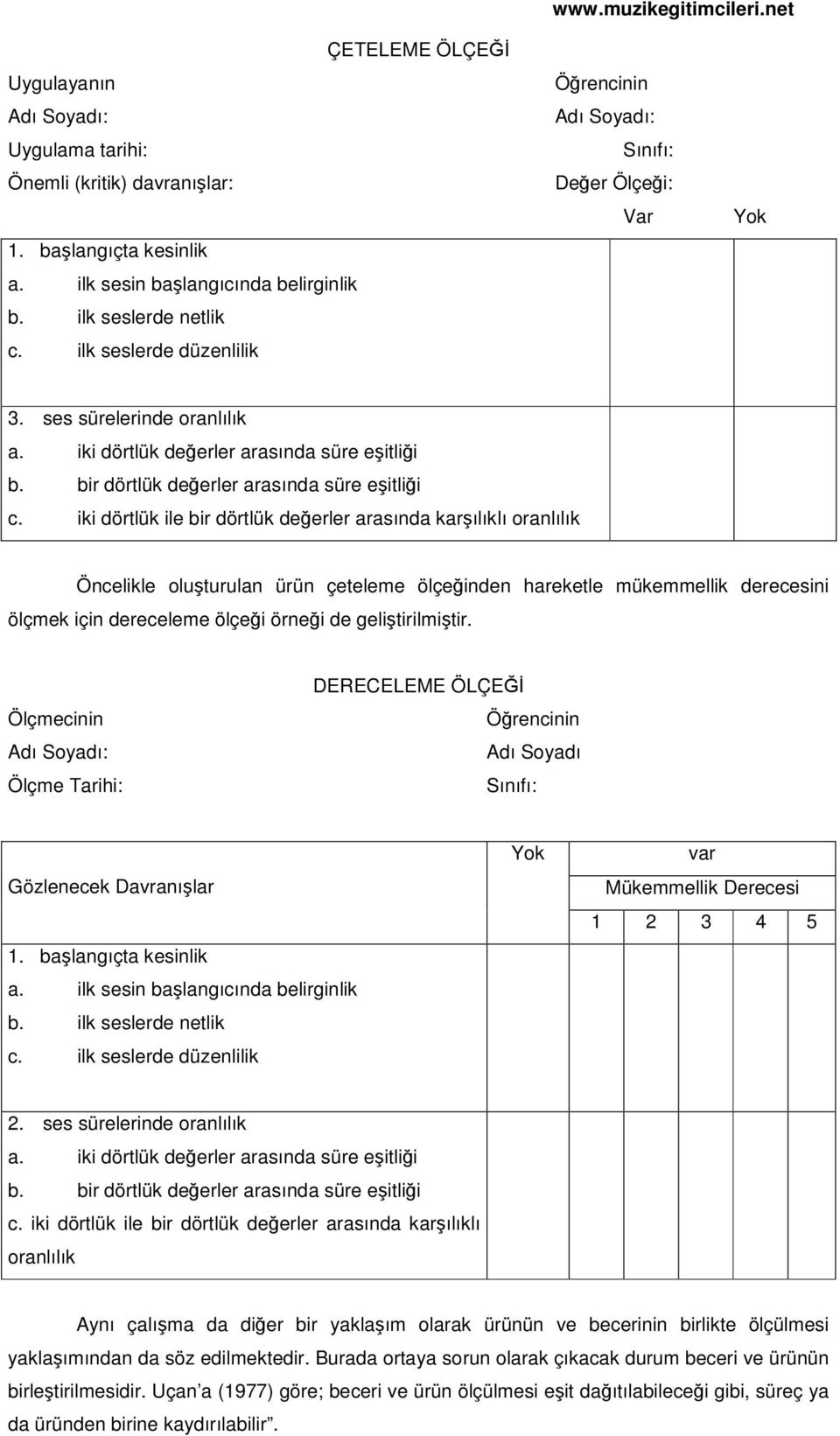 iki dörtlük ile bir dörtlük deerler arasında karılıklı oranlılık Öncelikle oluturulan ürün çeteleme ölçeinden hareketle mükemmellik derecesini ölçmek için dereceleme ölçei örnei de gelitirilmitir.