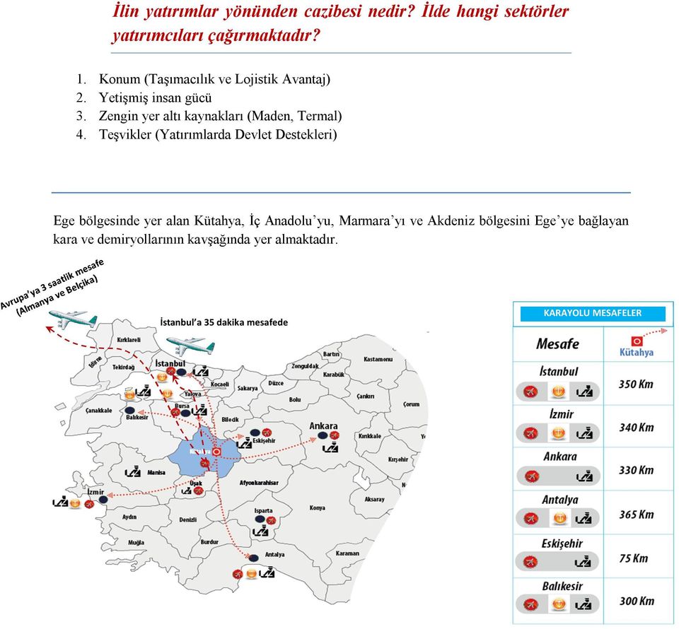 Teşvikler (Yatırımlarda Devlet Destekleri) Ege bölgesinde yer alan Kütahya, İç Anadolu yu, Marmara yı ve