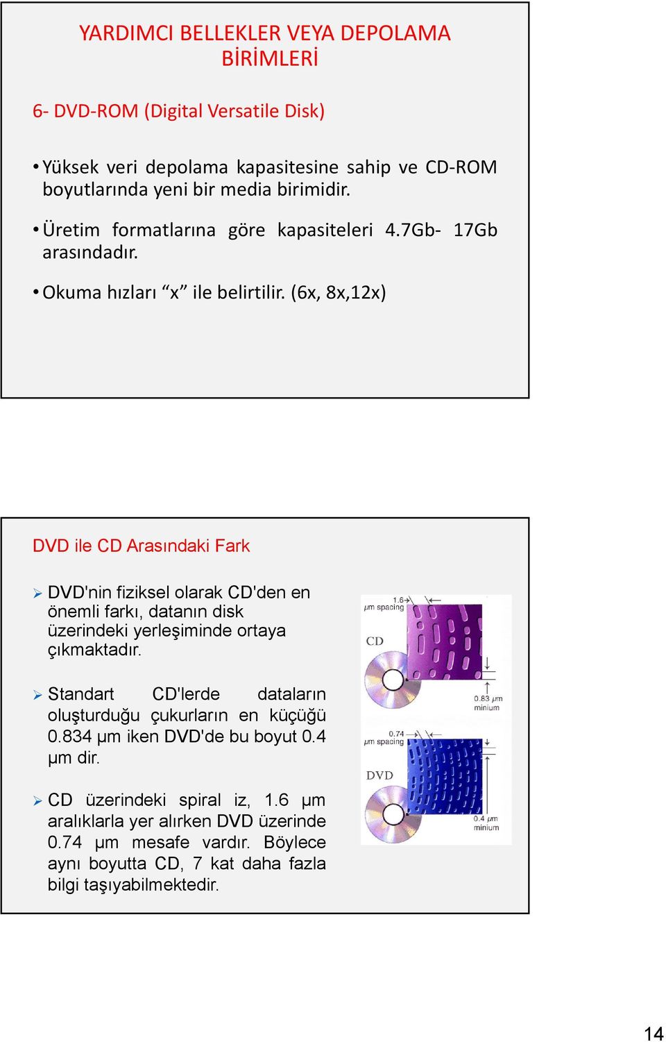 (6x, 8x,12x) DVD ile CD Arasındaki Fark DVD'nin fiziksel olarak CD'den en önemli farkı, datanın disk üzerindeki yerleşiminde ortaya çıkmaktadır.