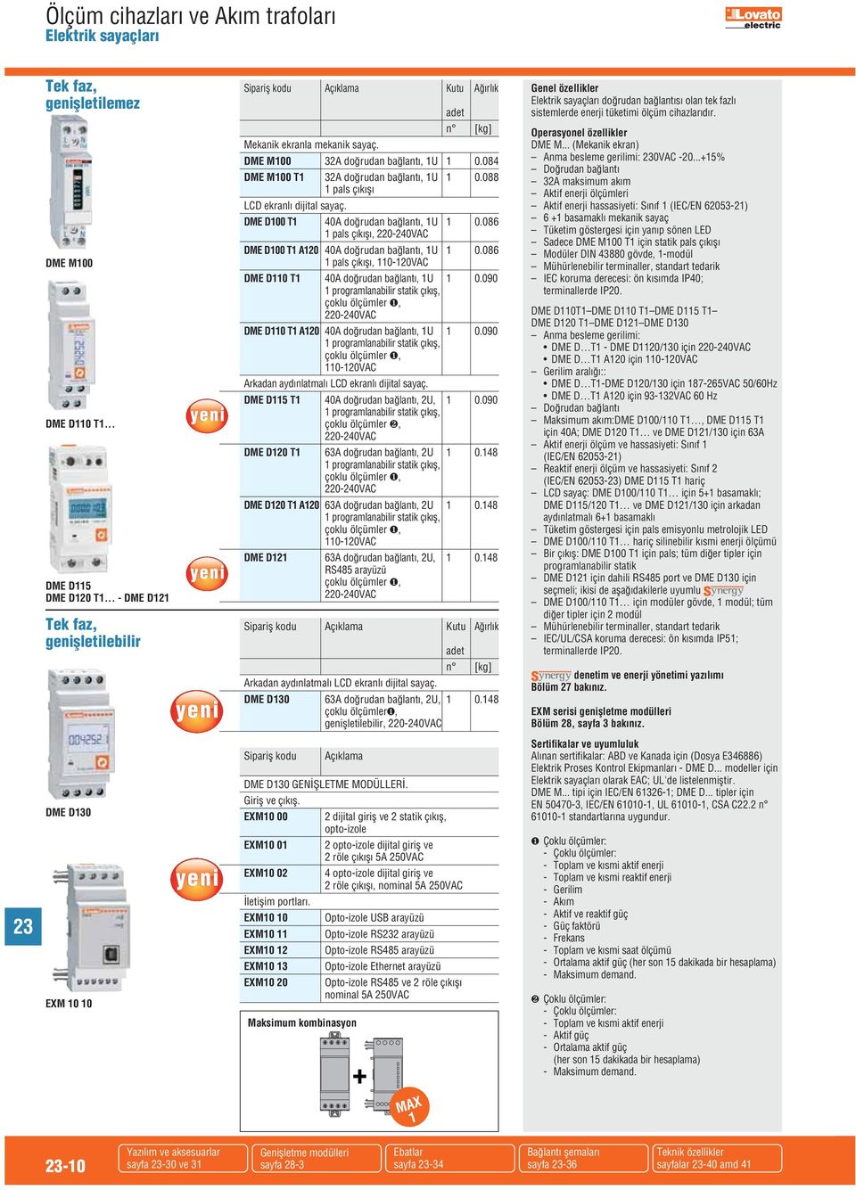 088 1 pals çıkışı C ekranlı dijital sayaç. ME 100 T1 40 doğrudan bağlantı, 1U 1 0.086 1 pals çıkışı, 220-240VC ME 100 T1 120 40 doğrudan bağlantı, 1U 1 0.