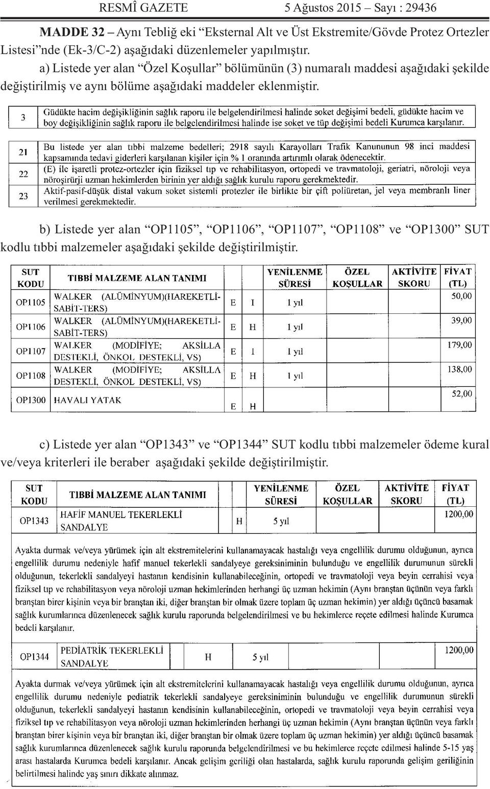 a) Listede yer alan Özel Koşullar bölümünün (3) numaralı maddesi aşağıdaki şekilde değiştirilmiş ve aynı bölüme aşağıdaki maddeler eklenmiştir.